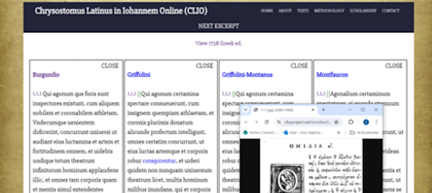 A screen capture of a sample text page on the CLIO Project