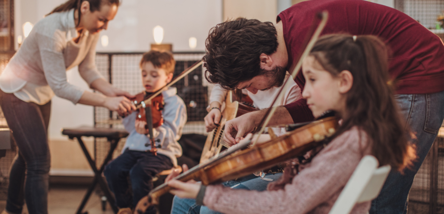 children playing music