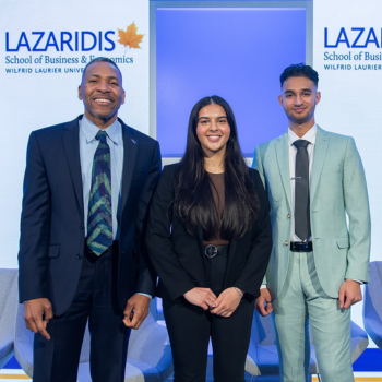 Prof. Michael Haughton with Student co-chairs Shikha Sharma and Raeed Ahmed at the World Class Supply Chain Summit