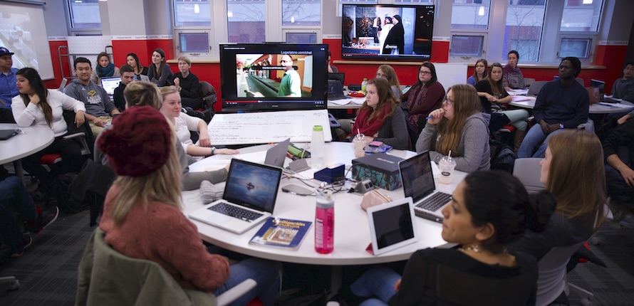 Students in an active learning classroom