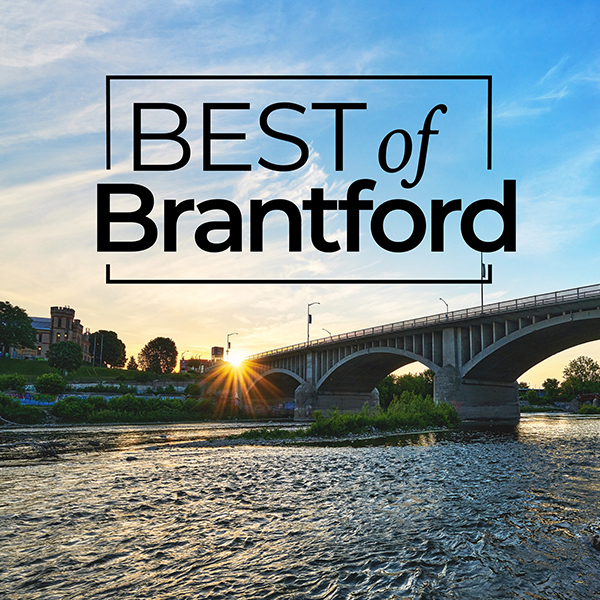 Best of Brantford logo against image of Lorne Bridge crossing Grand River