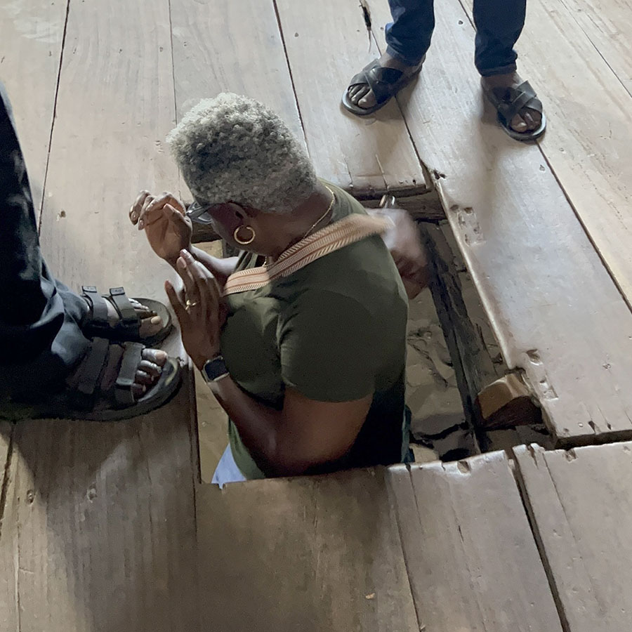 Kathy Hogarth exploring slave trenches in Togo