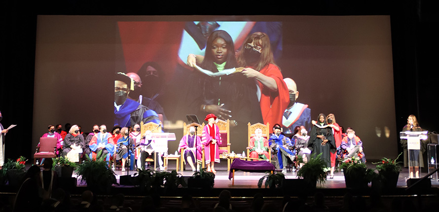 Convocation stage with graduands